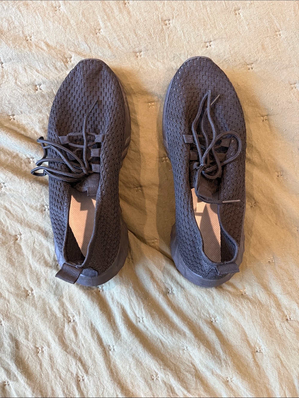 Lightweight Black Knit Lace-Up Sneakers